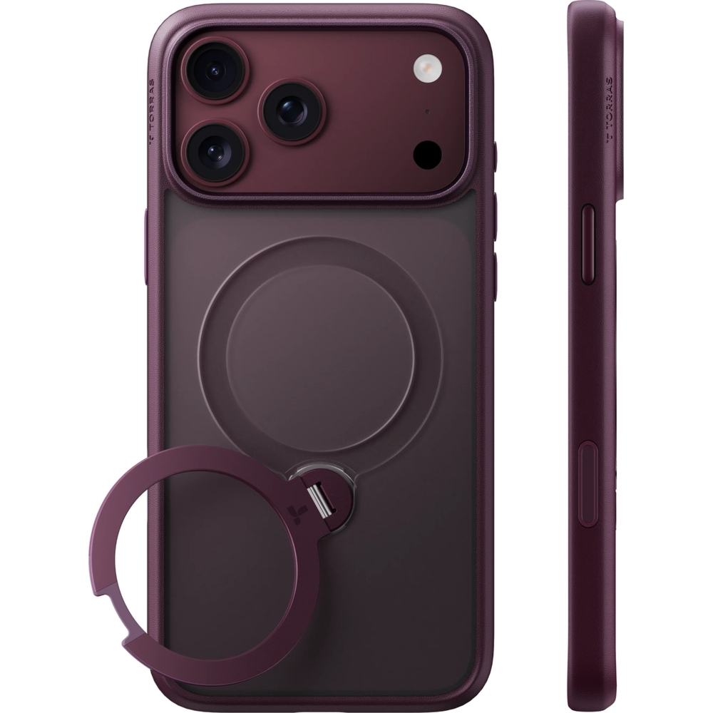 Etui Torras Ostand Q3 Spin do iPhone 18 Pro / 17 Pro do MagSafe, burgundowe
