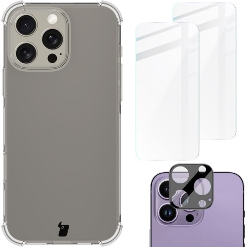 Image of Etui + 2x szkło hartowane + szkiełko na obiektyw Bizon Case Clear Pack do iPhone 16 Pro Max