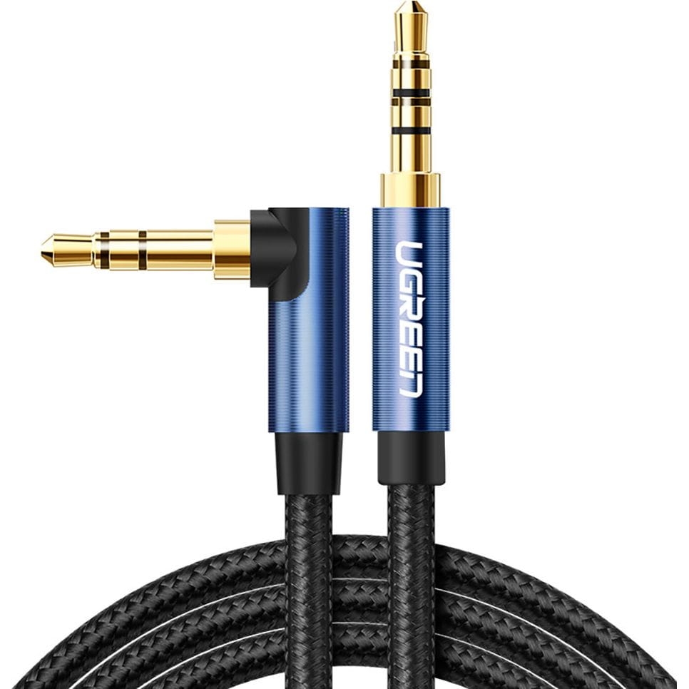 Image of Kabel audio Ugreen AUX 3,5 mm mini jack (2x męski) 0.5 m, czarny z niebieskimi wtyczkami