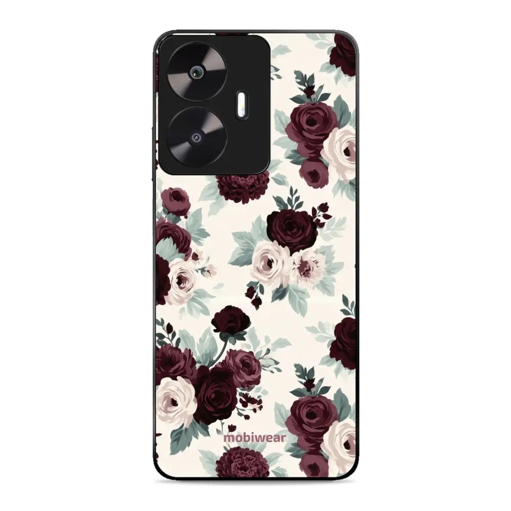 Etui ochronne do realme C55, Mobiwear Glossy Case, róże z szałwią na kremie