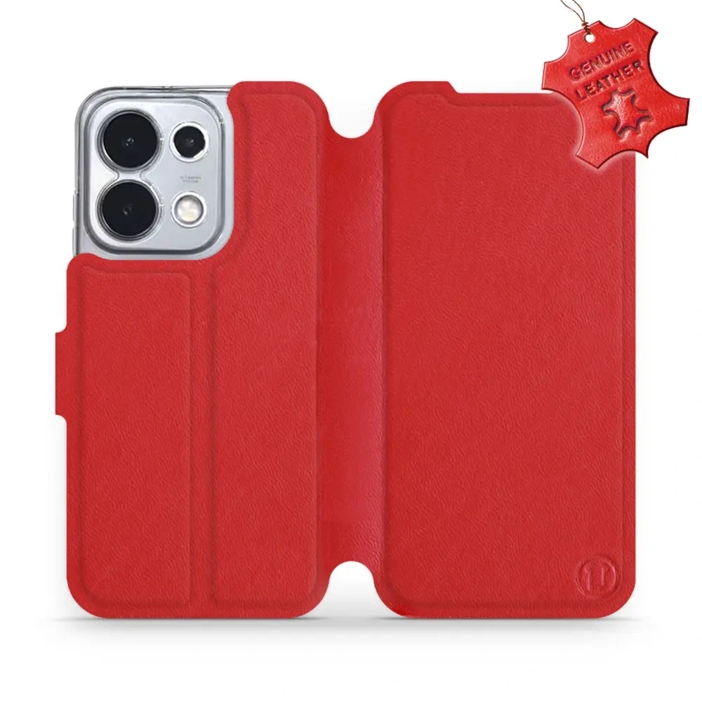 Etui z naturalnej skóry do Oppo Reno16 Pro 5G, Mobiwear Leather, czerwone