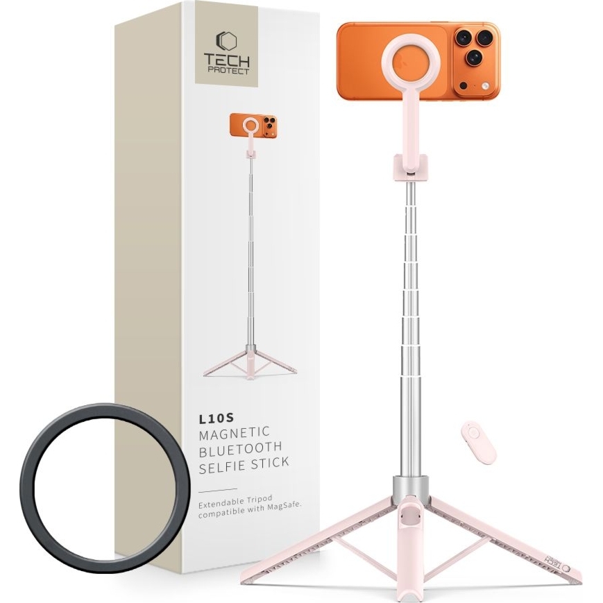 Uchwyt, kijek, statyw Tech-Protect L10S Selfie Stick Tripod do MagSafe, Bluetooth, różowy
