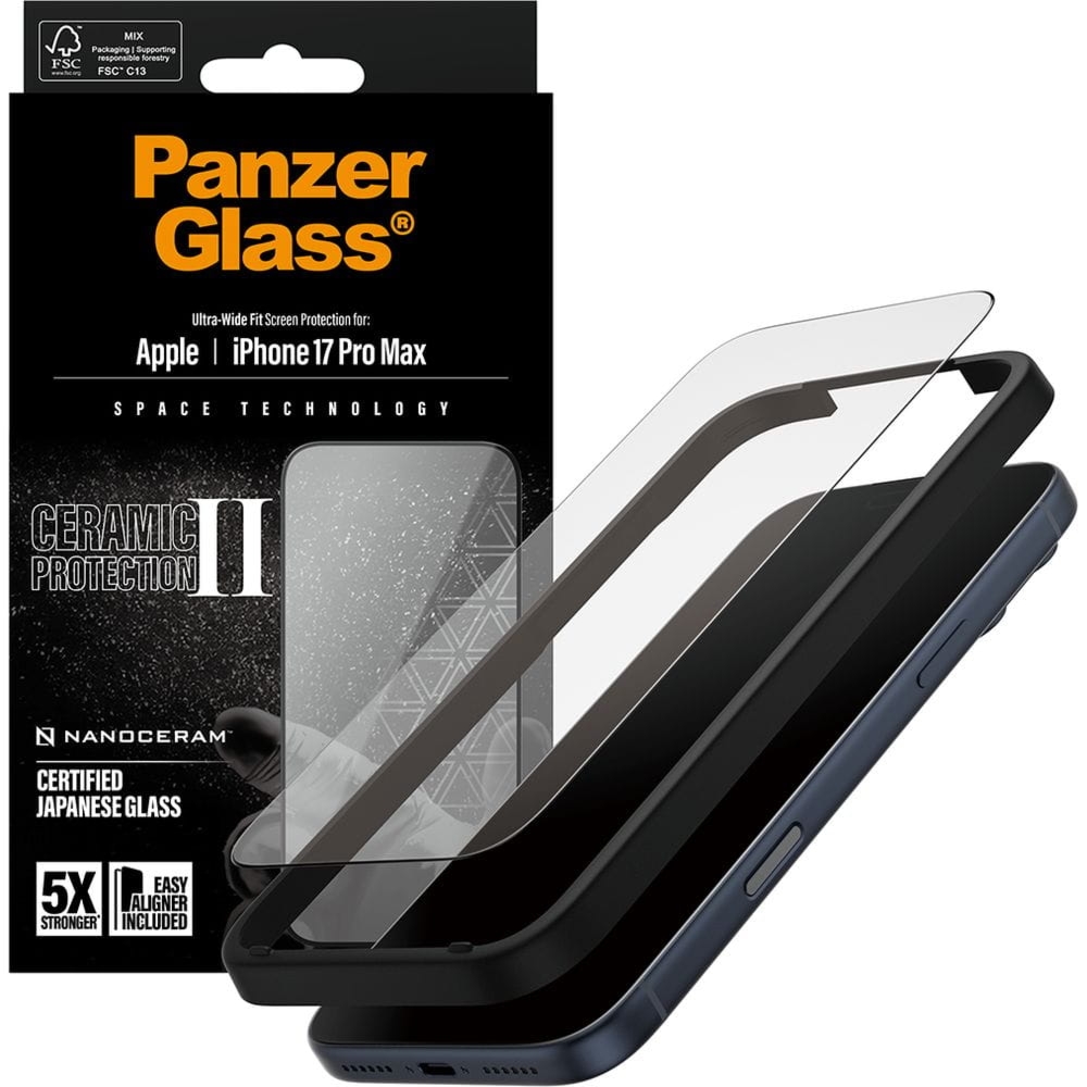 Szkło hartowane z aplikatorem PanzerGlass Ceramic Ultra-Wide Fit + Easy Aligner do iPhone 17 Pro Max