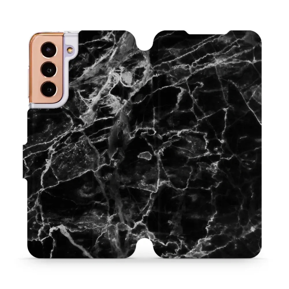 Etui z klapką do Galaxy S21, Mobiwear Book, czarny marmur