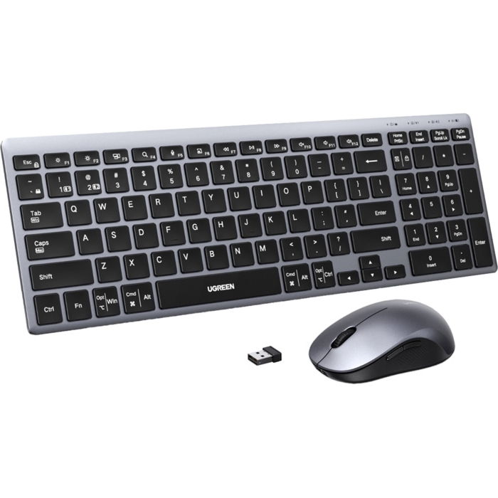 Bezprzewodowy zestaw klawiatura + mysz UGREEN MK552, czarno-srebrny