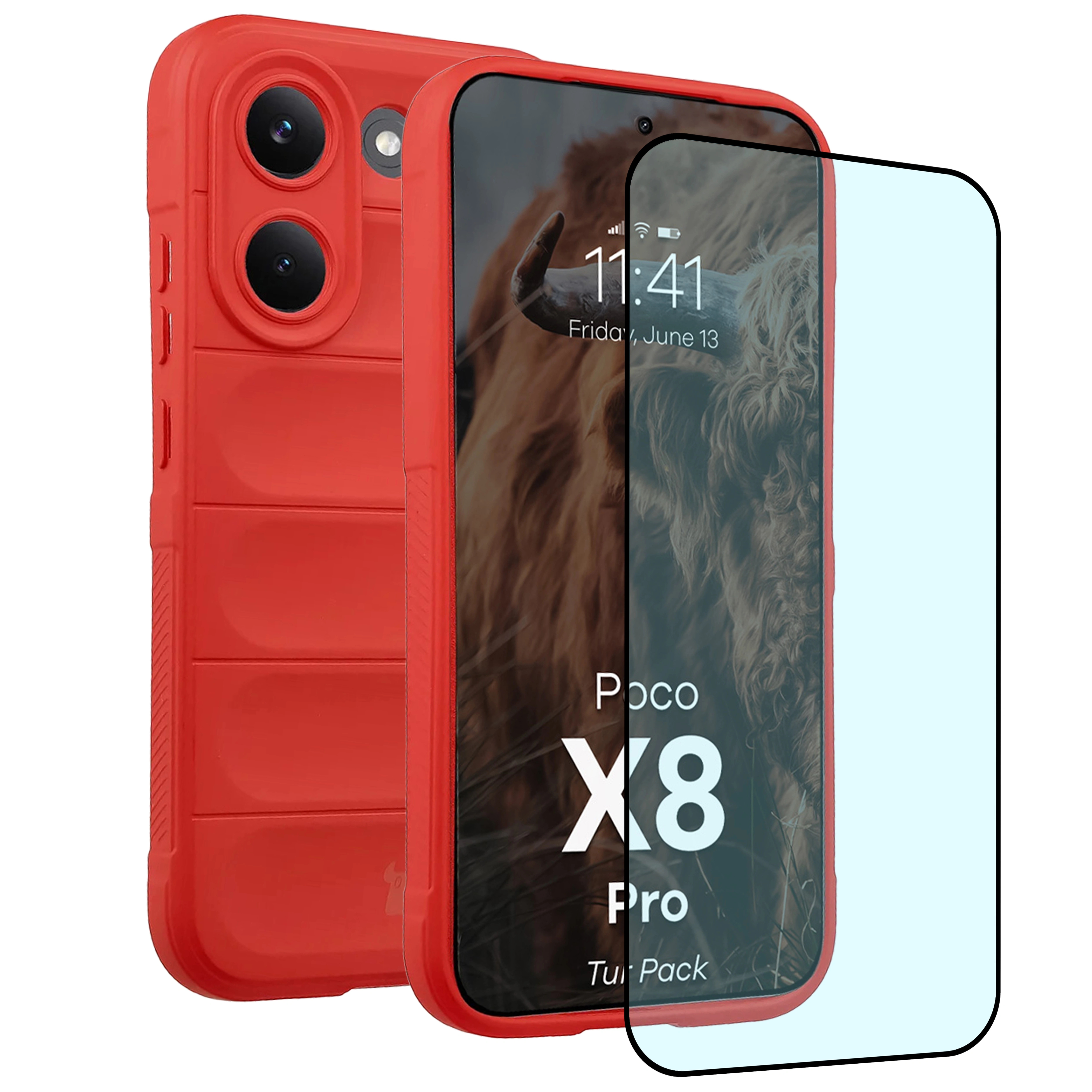 Pancerne etui + szkło hartowane Bizon Tur Pack do Xiaomi POCO X8 Pro, czerwone