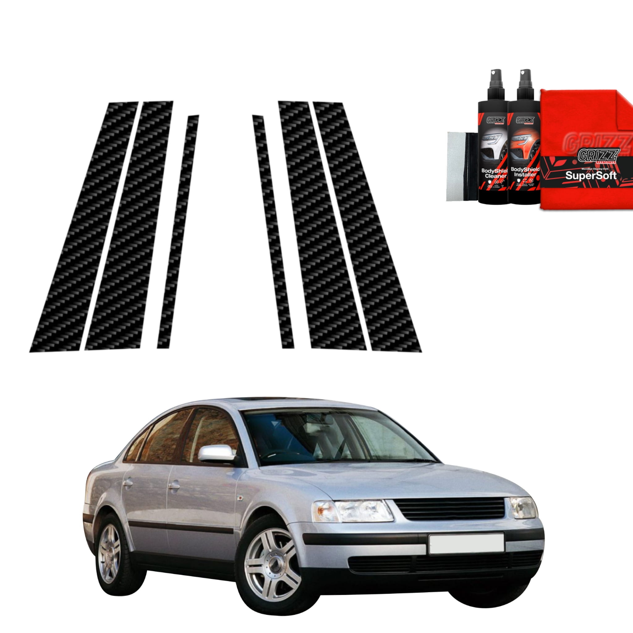 6w1 Folia karbonowa Grizz Protector na słupki do Volkswagen Passat B5 Sedan (1996-2000)