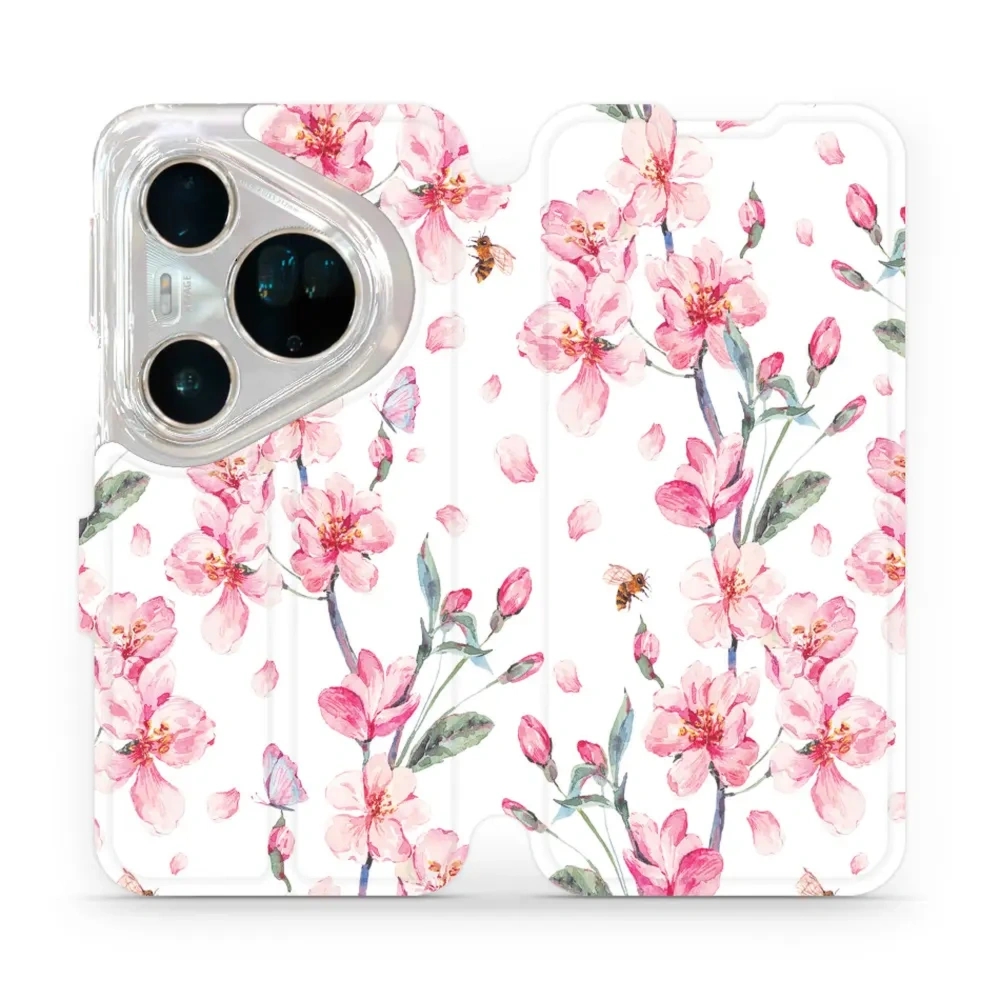 Etui z klapką do Huawei Pura 80 Ultra, Mobiwear Book, różowa wiosna