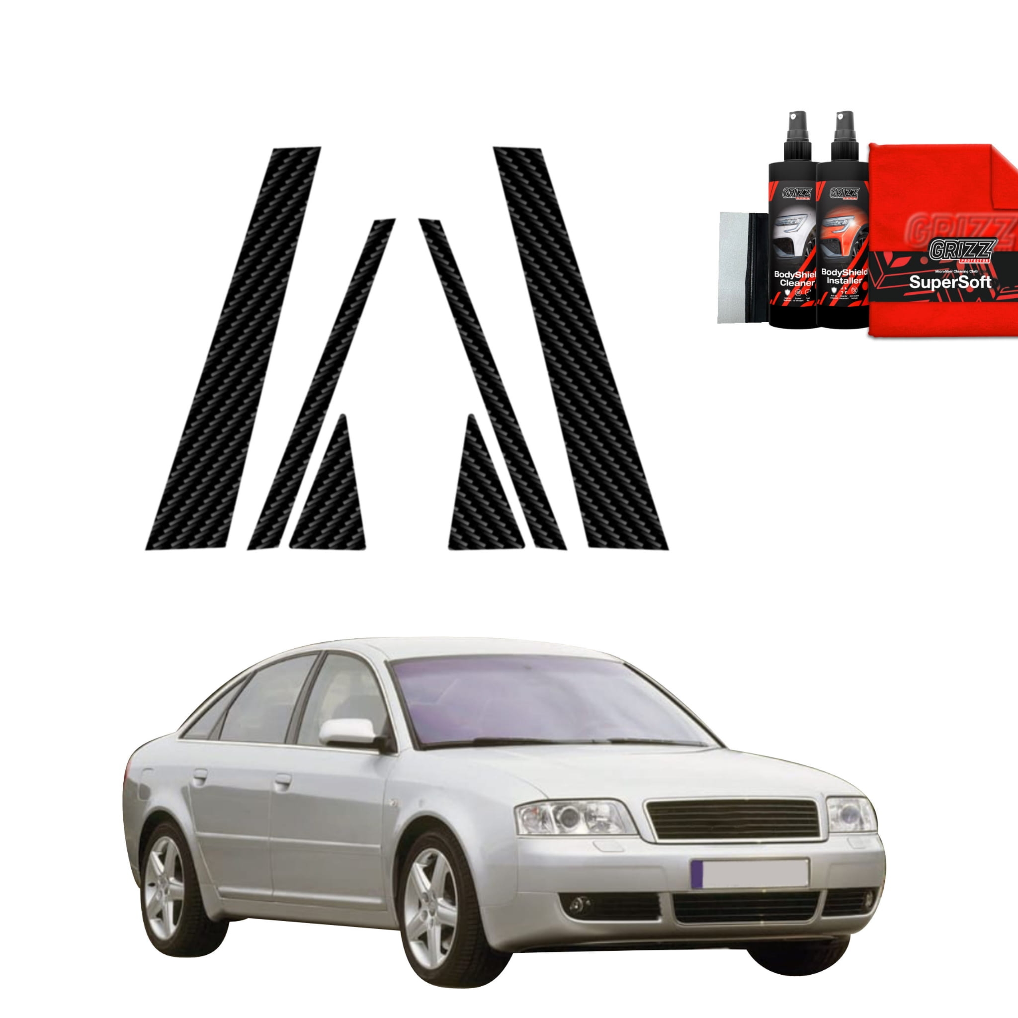 6w1 Folia karbonowa Grizz Protector na słupki do Audi A6 C5 Sedan (1997-2004)