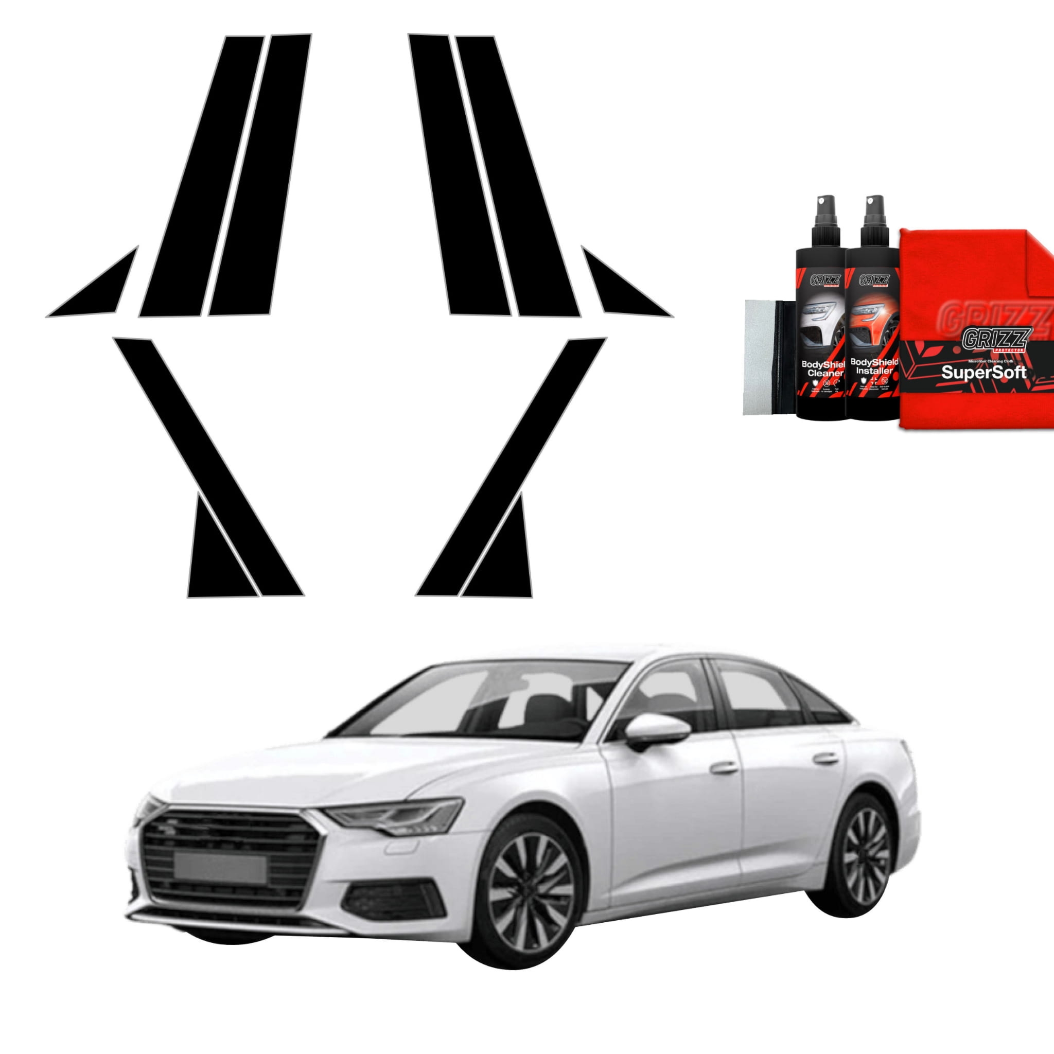 10w1 Czarna folia Grizz Protector na słupki do Audi A6 C8 Sedan (2018-2023)