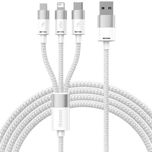 Image of Kabel Baseus StarSpeed 3w1 USB-A do USB-C / Lightning / MicroUSB 3.5A, 1,2m, biały