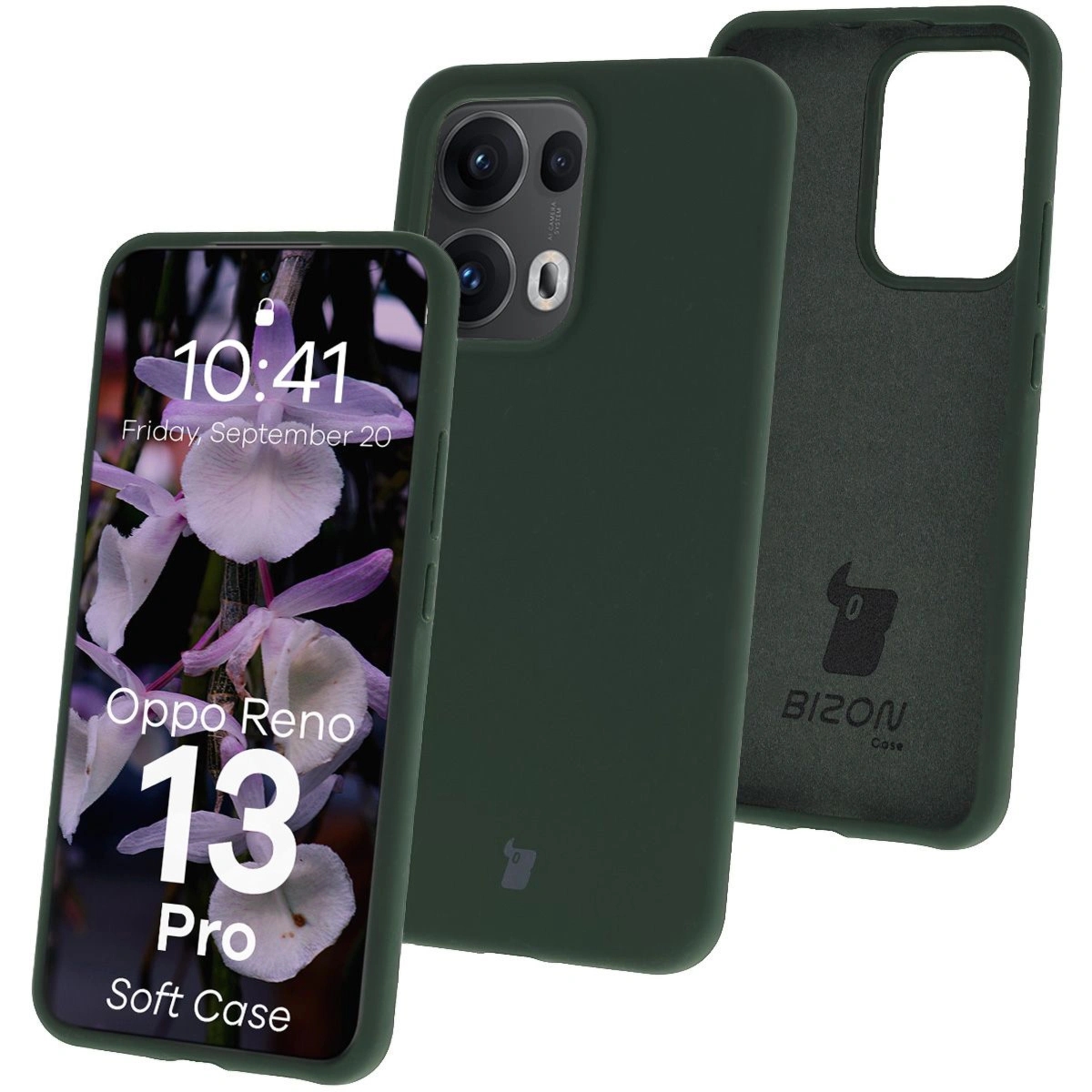 Silikonowe etui Bizon Soft Case do Oppo Reno13 Pro, ciemnozielone