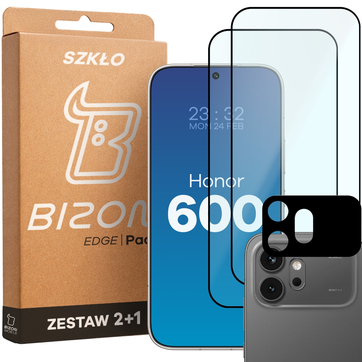 2x Szkło + szybka na aparat Bizon Glass Edge Pack do Honor 600 5G