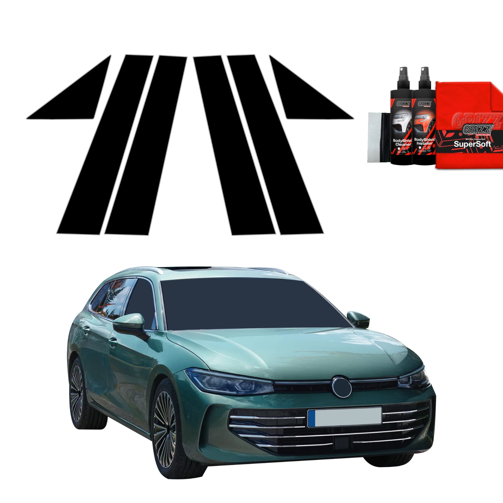6w1 Czarna folia Grizz Protector na słupki do Volkswagen VW Passat B9 (2024-2026)