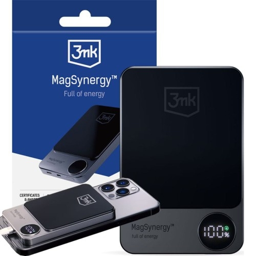 Image of Powerbank 3mk MagSynergy z MagSafe, 1x USB-C, 1x Lightning, 10000mAh 18W, grafitowy