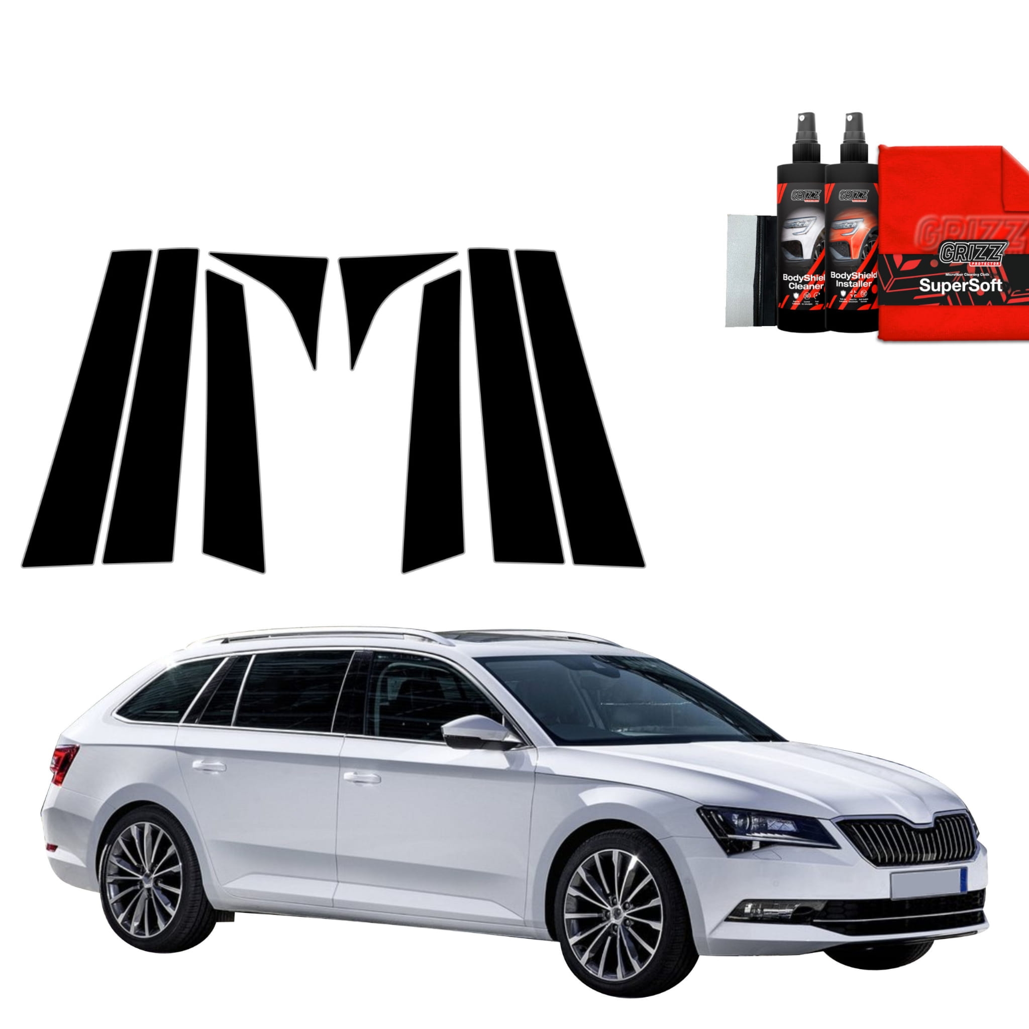 8w1 Czarna folia Grizz Protector na słupki do Skoda Superb 3 Combi (2015-2019)