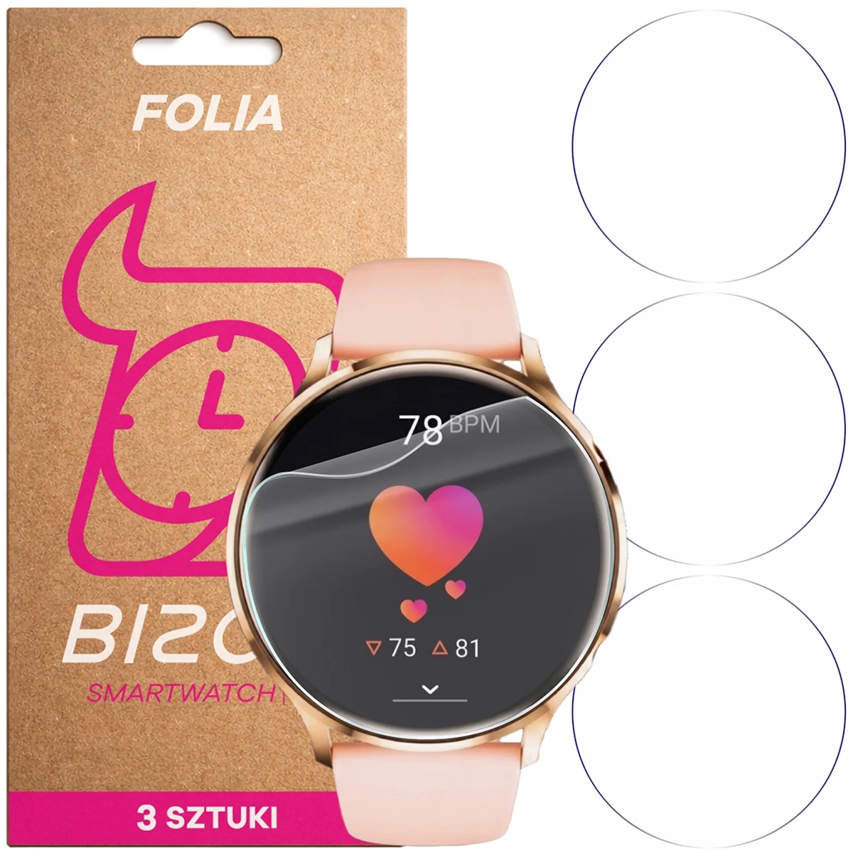 Folia ochronna na ekran zegarka Bizon Watch Film HydroFlex do Vess Q40S, 3 sztuki