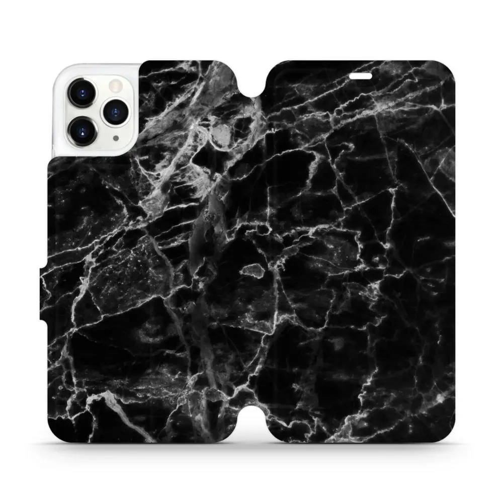 Etui z klapką do iPhone 11 Pro Max, Mobiwear Book, czarny marmur