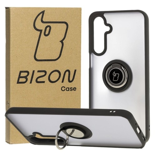 Image of Etui z uchwytem na palec Bizon Case Hybrid Ring do Galaxy A16 4G/5G, przydymione z czarną ramką