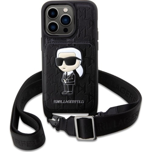 Image of OUTLET: Etui Karl Lagerfeld Hard Case Crossbody Saffiano Monogram Ikonik do iPhone 14 Pro Max, czarne