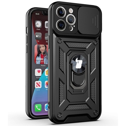 Image of Etui Bizon Case CamShield Ring do iPhone 12 Pro Max, czarne