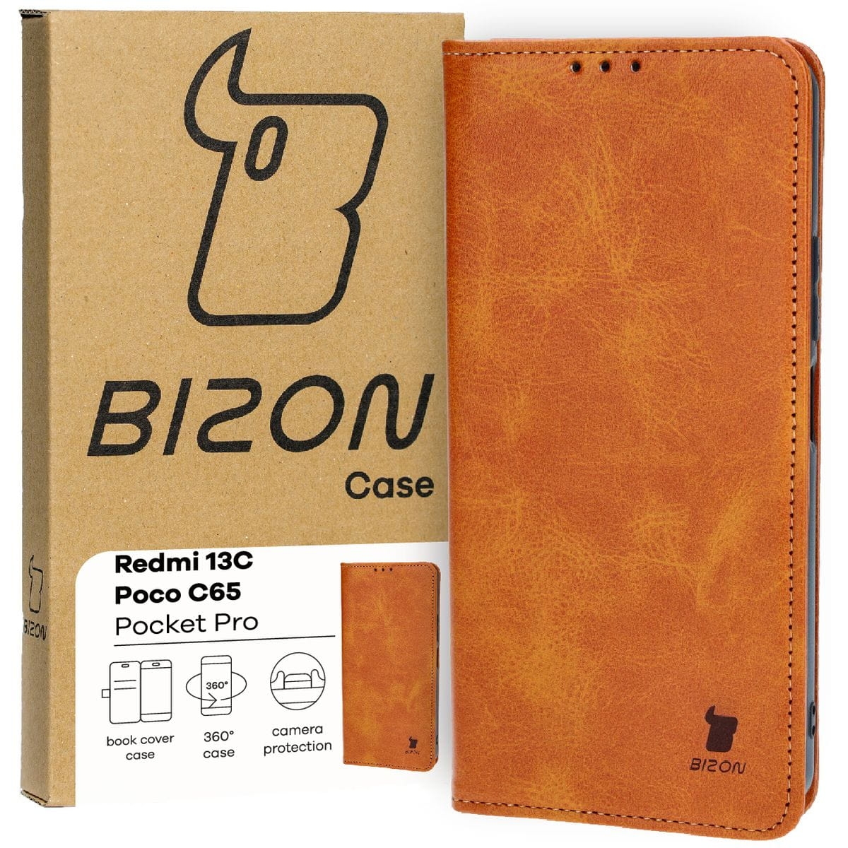 Image of Etui z klapką Bizon Case Pocket Pro do Xiaomi Redmi 13C / Xiaomi Poco C65, brązowe