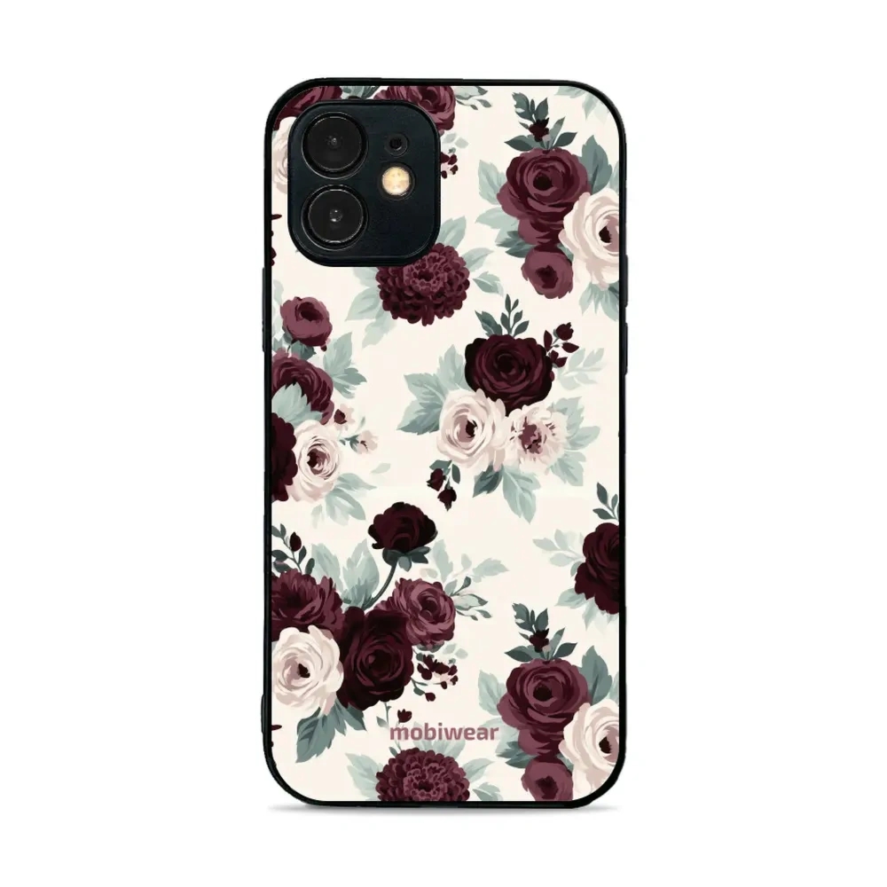 Etui ochronne do iPhone 12 mini, Mobiwear Glossy Case, róże z szałwią na kremie