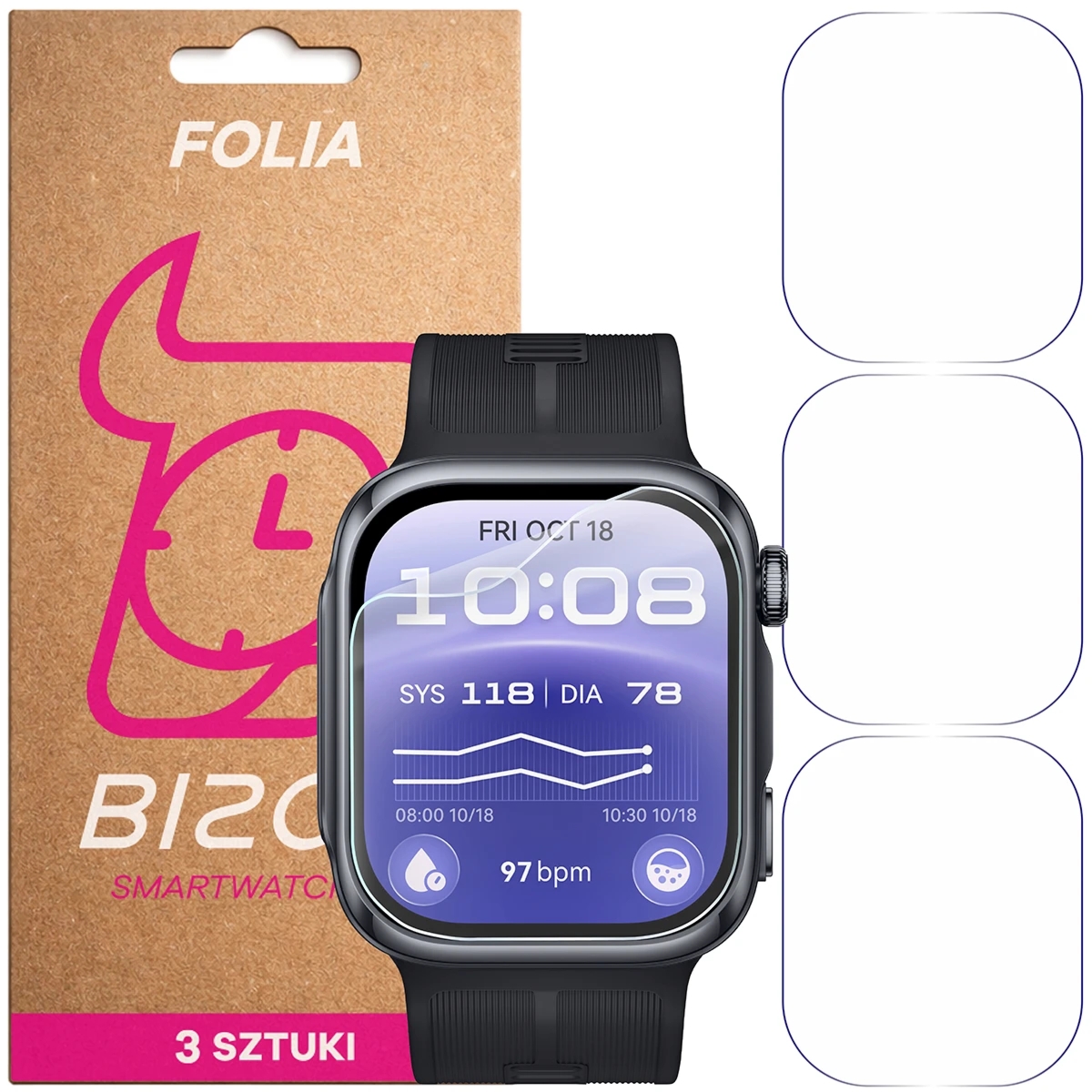 Folia ochronna na ekran zegarka Bizon Watch Film HydroFlex do Huawei Watch D3, 3 sztuki