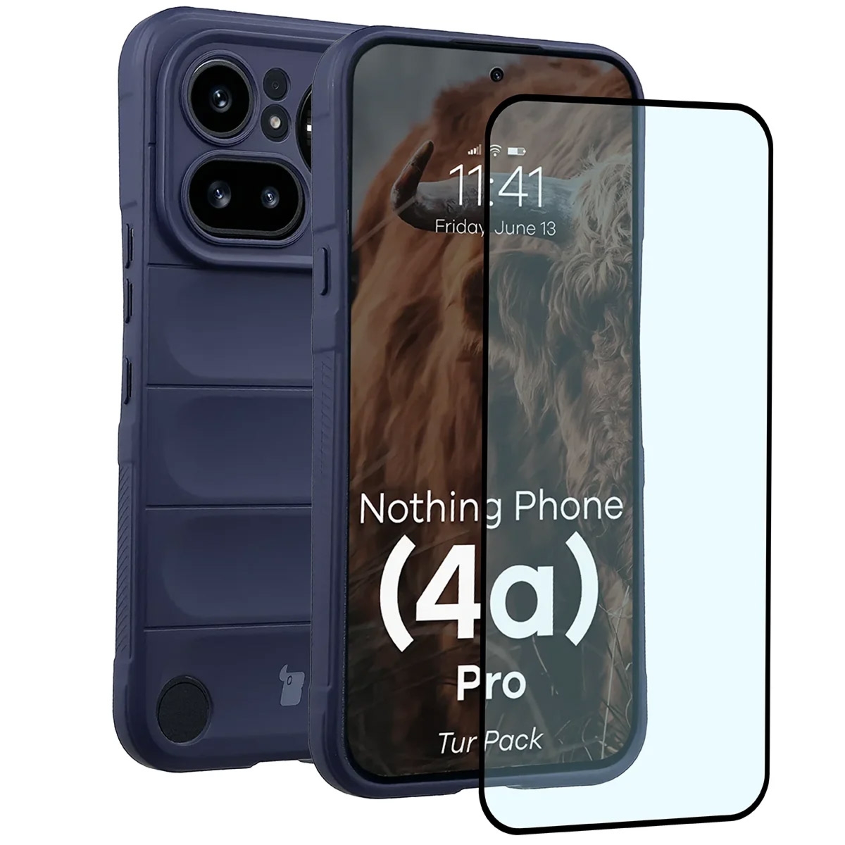 Pancerne etui + szkło hartowane Bizon Tur Pack do Nothing Phone (4a) Pro, granatowe