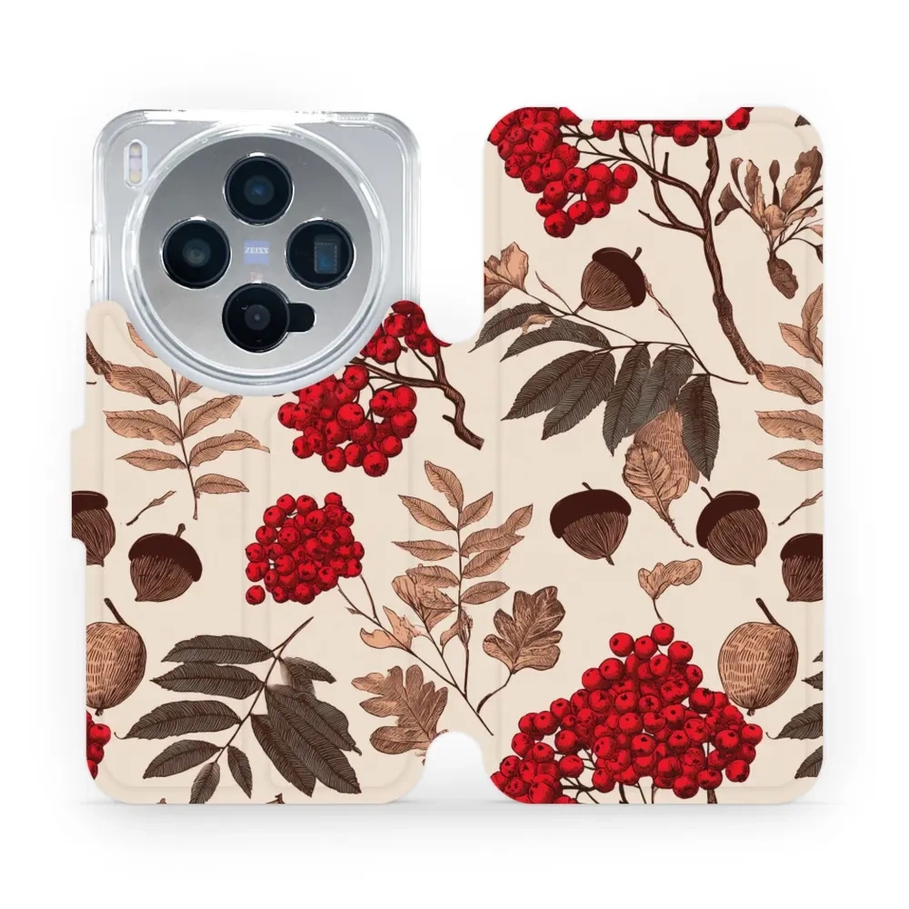 Etui z klapką do vivo X300, Mobiwear Book, jarzębina na ecru