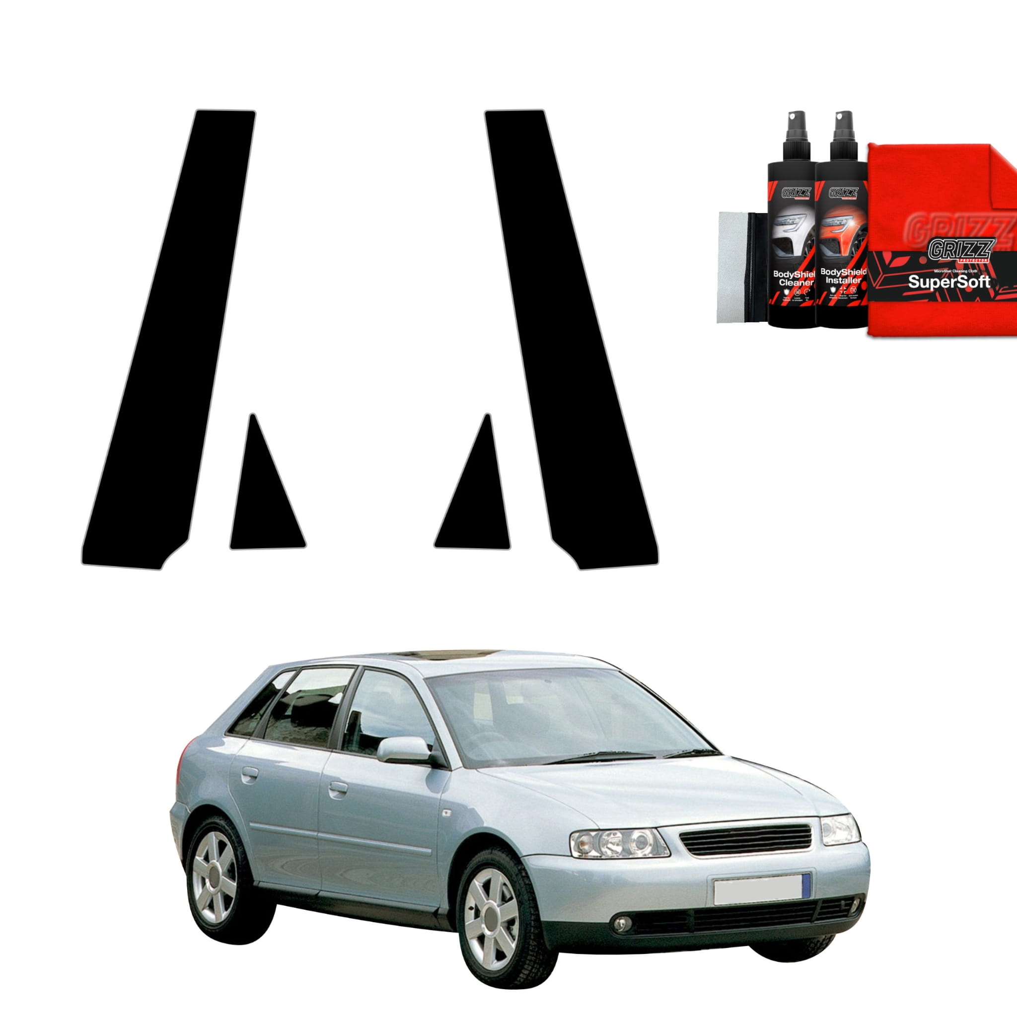 4w1 Czarna folia Grizz Protector na słupki do Audi A3 8L Hatchback 5D (1999-2003)