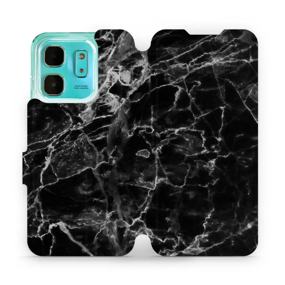 Etui z klapką do Infinix Hot 50i, Mobiwear Book, czarny marmur