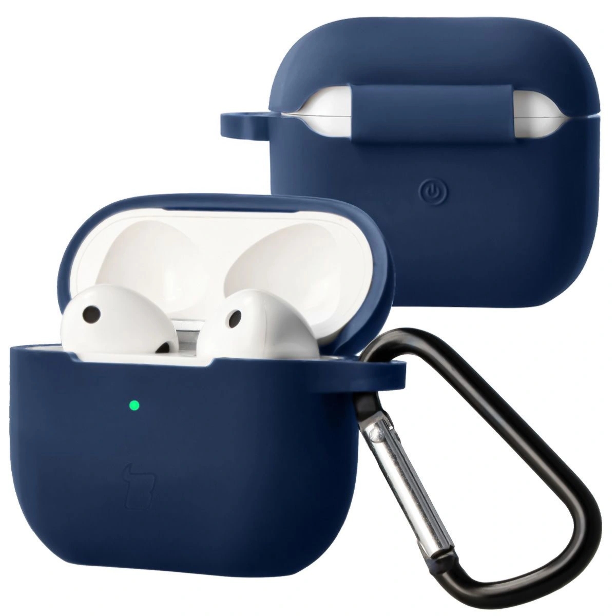 Silikonowe etui z karabińczykiem Bizon Case Headphone Silicone do Airpods 4, granatowe