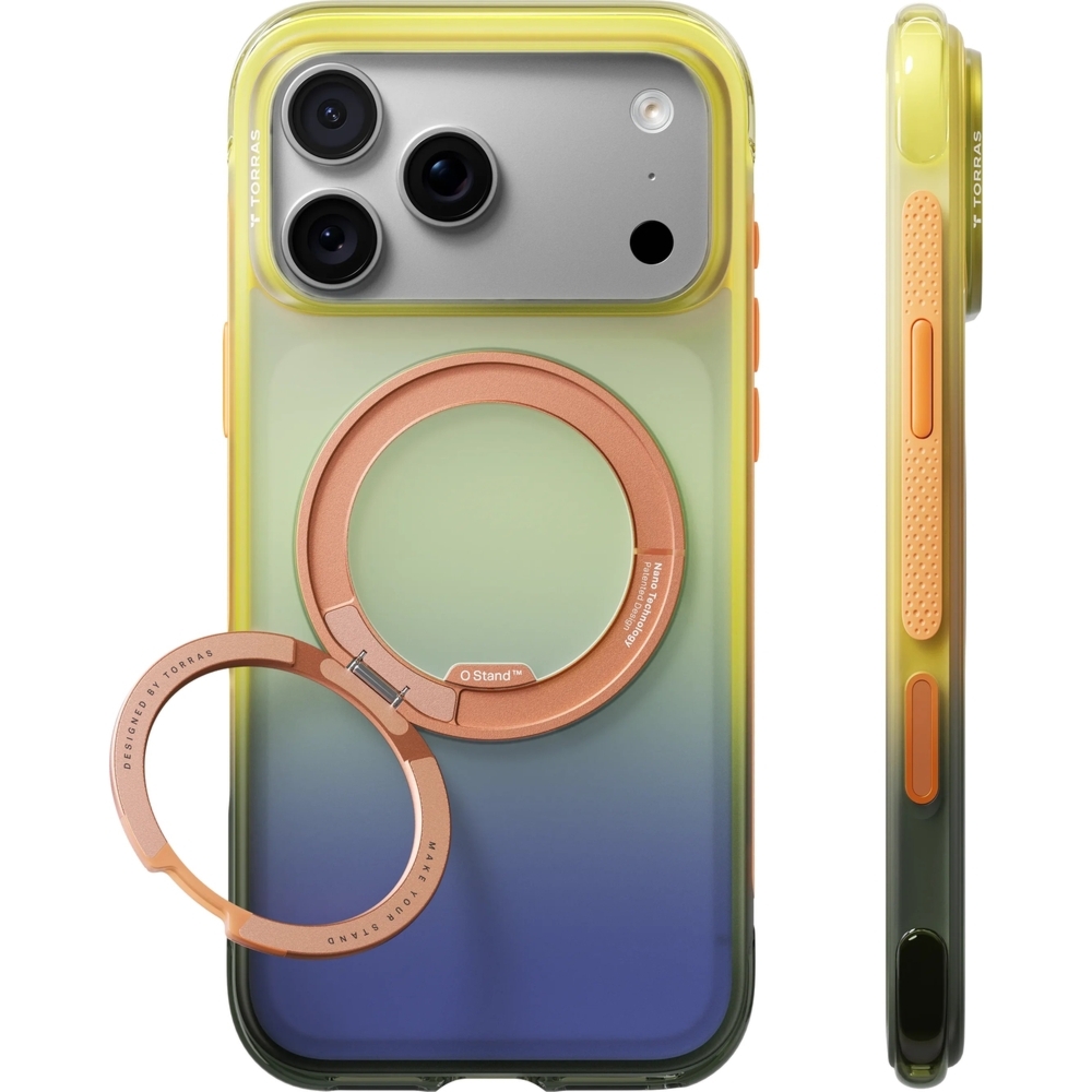 Etui z obrotową podstawką 360° Torras Ostand O3 Air Gradient do MagSafe do iPhone 18 Pro / 17 Pro, pomarańczowo-fioletowe