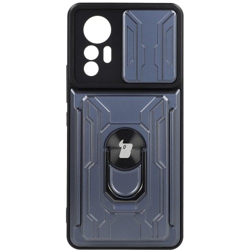 Image of Etui Bizon Case Camshield Card Slot Ring do Xiaomi 12 Lite, szare