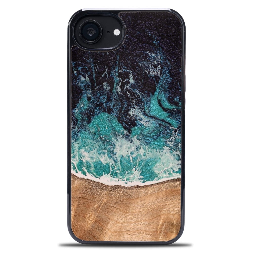 Drewniane etui do iPhone 17e / 16e, Bewood Unique Dream Island, niebiesko-brązowe