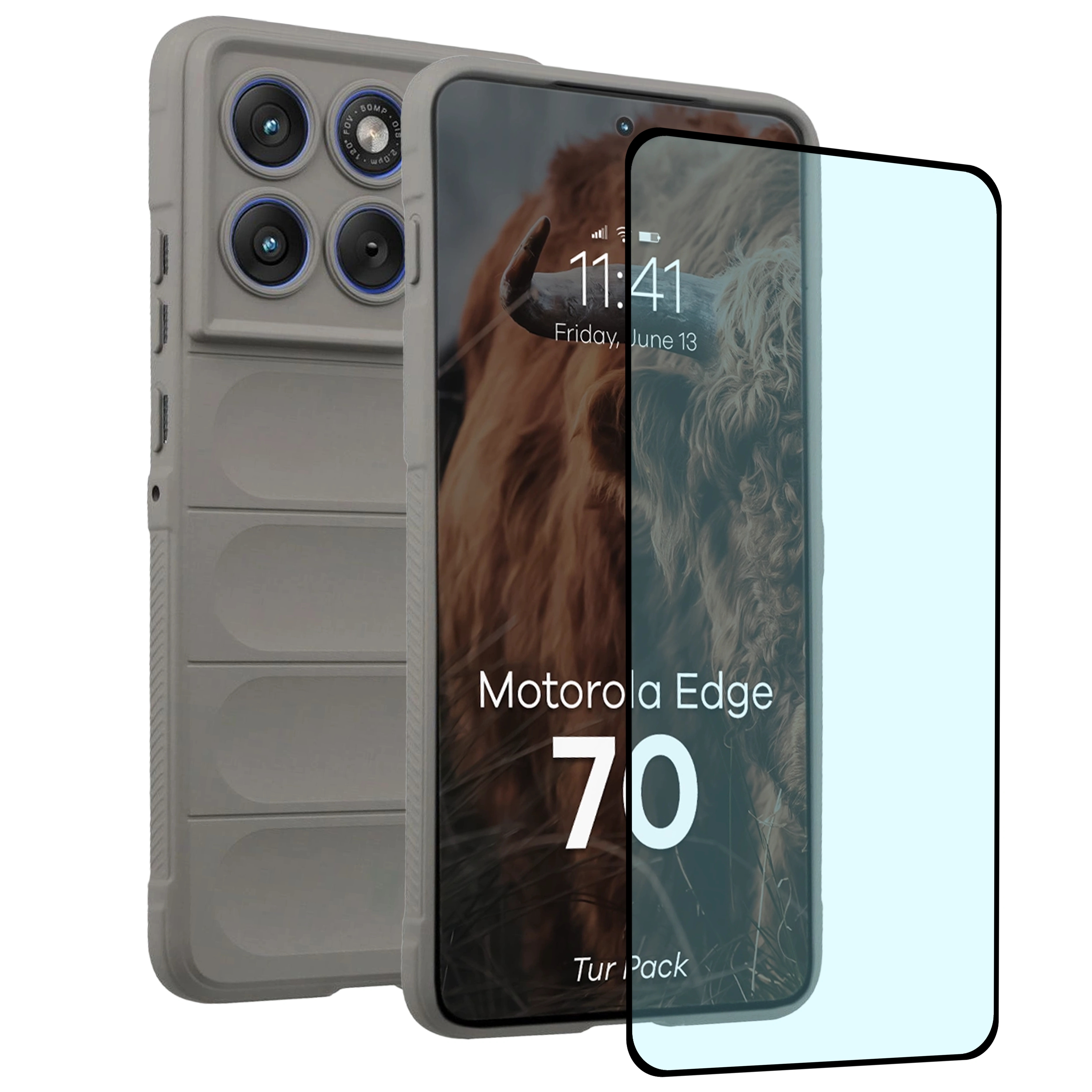 Pancerne etui + szkło hartowane Bizon Tur Pack do Motorola Edge 70, jasnoszare