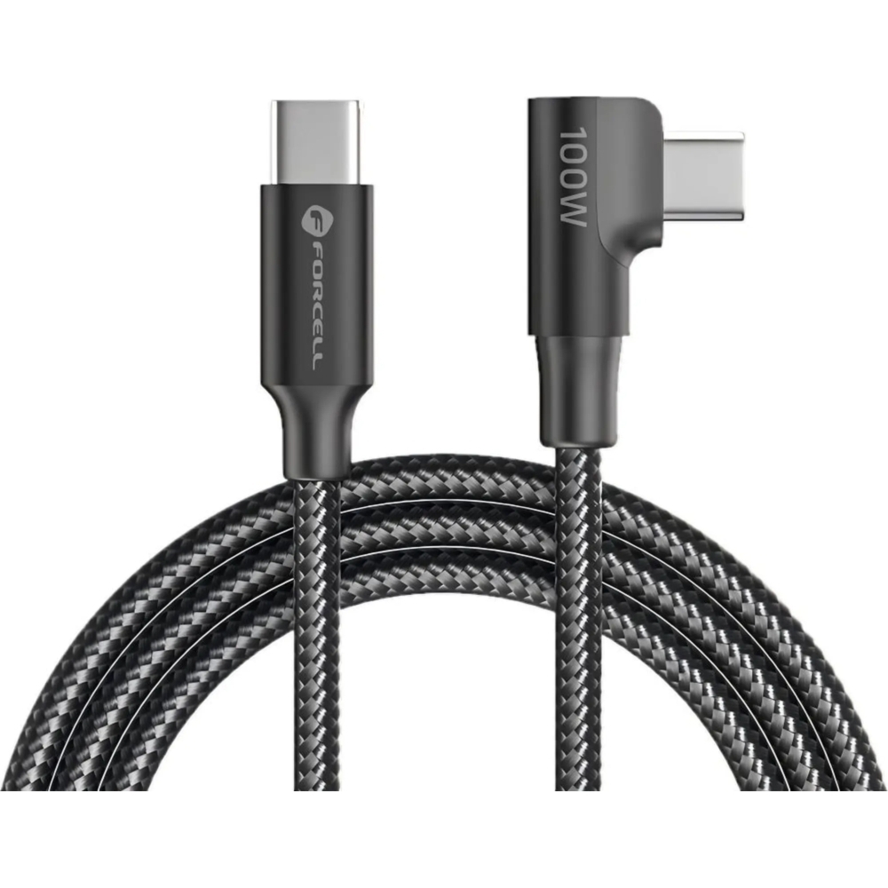 Kątowy kabel USB-C Forvcell F-Energy USB-C – USB-C 100W PD, 2 m, czarny