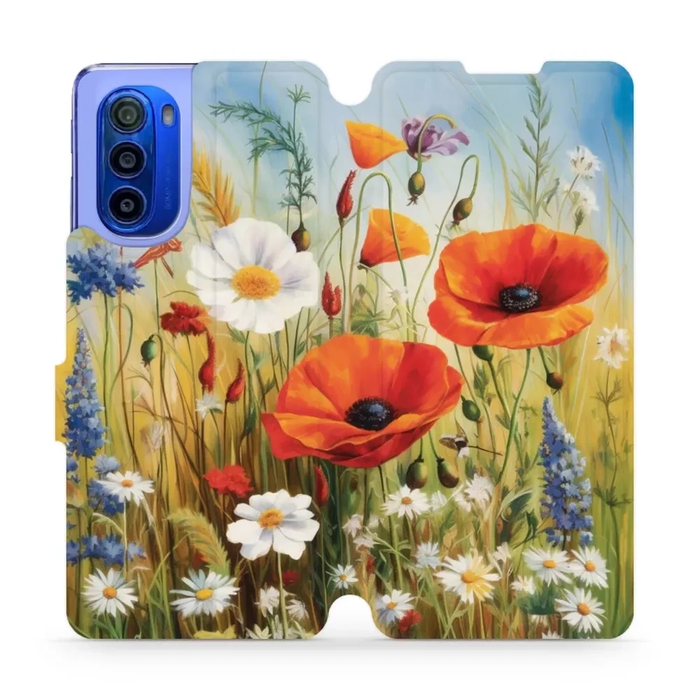 Etui z klapką do Motorola Moto G51 5G, Mobiwear Book, łąkowe kwiaty
