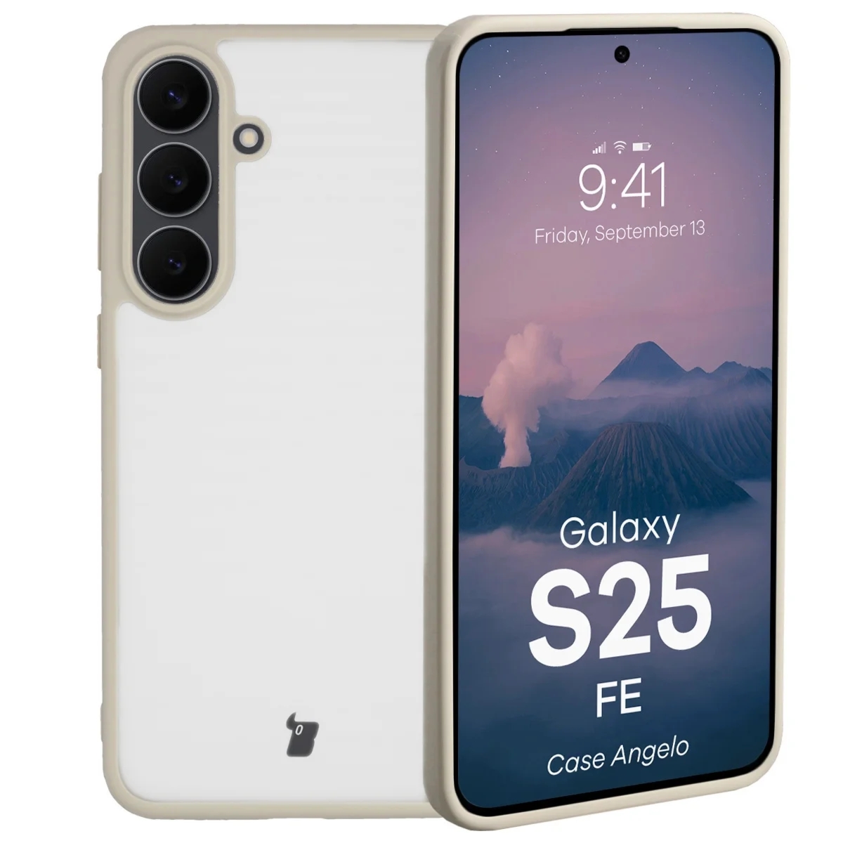 Etui Bizon Case Angelo do Galaxy S25 FE, półprzezroczyste z beżową ramką