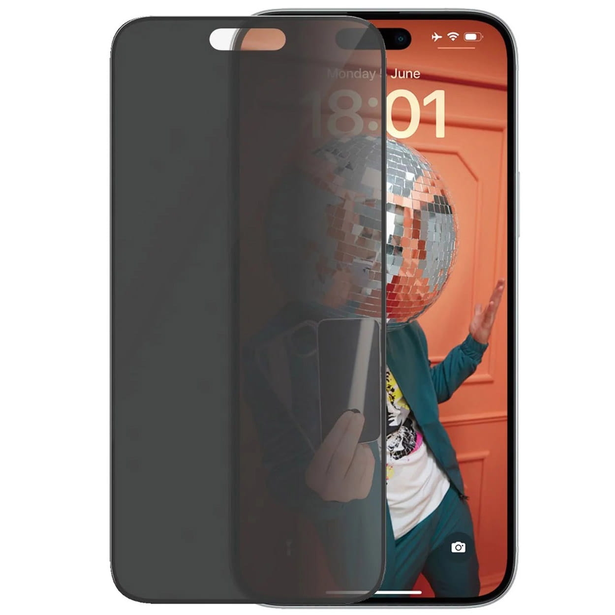 Image of Szkło hartowane na cały ekran PanzerGlass Ultra-Wide Fit Privacy + EasyAligner do iPhone 15 Plus, przyciemniane z czarną ramką