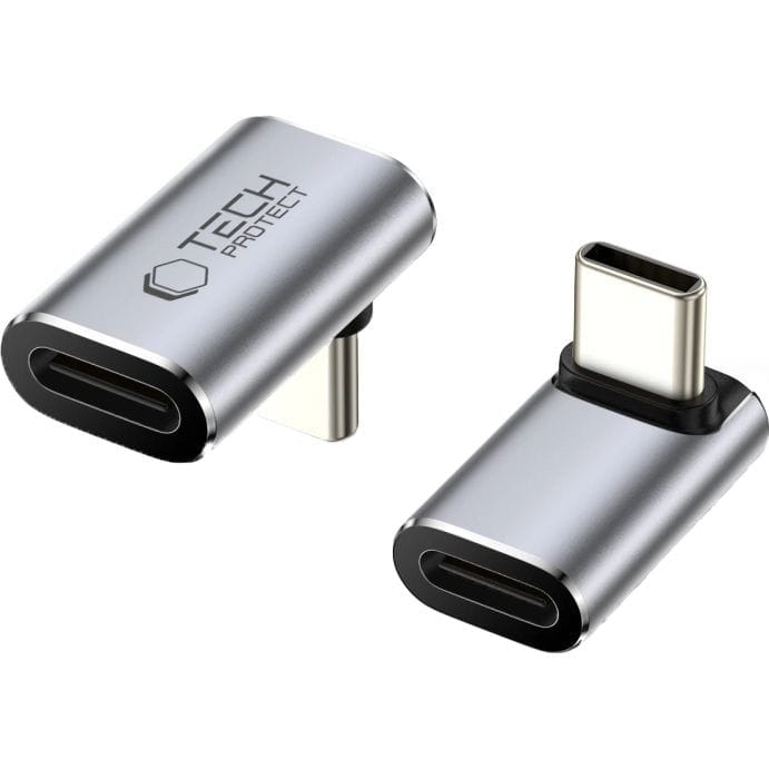 Image of Adapter kątowy USB-C do USB-C, Tech-Protect UltraBoost AA02, 100W, 40Gb/s, szary