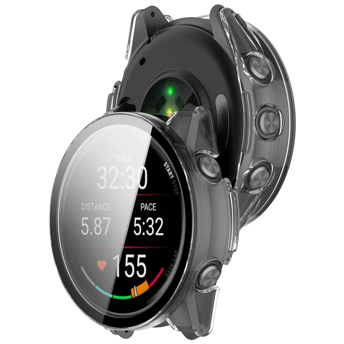 Etui ze szkłem do zegarka Bizon Case Watch Adamo do Garmin Forerunner 70 / 170 / 170 Music, przezroczyste