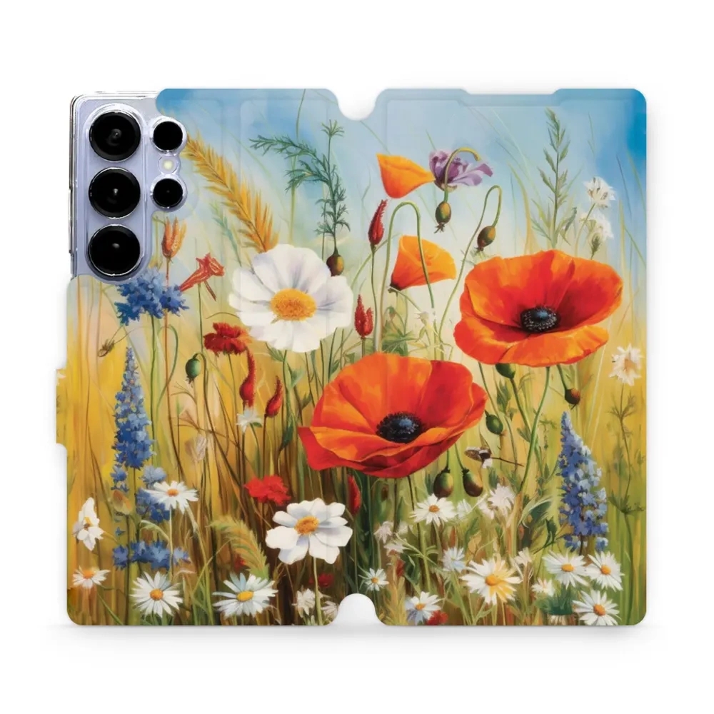 Etui z klapką do Galaxy S25 Ultra, Mobiwear Book, łąkowe kwiaty