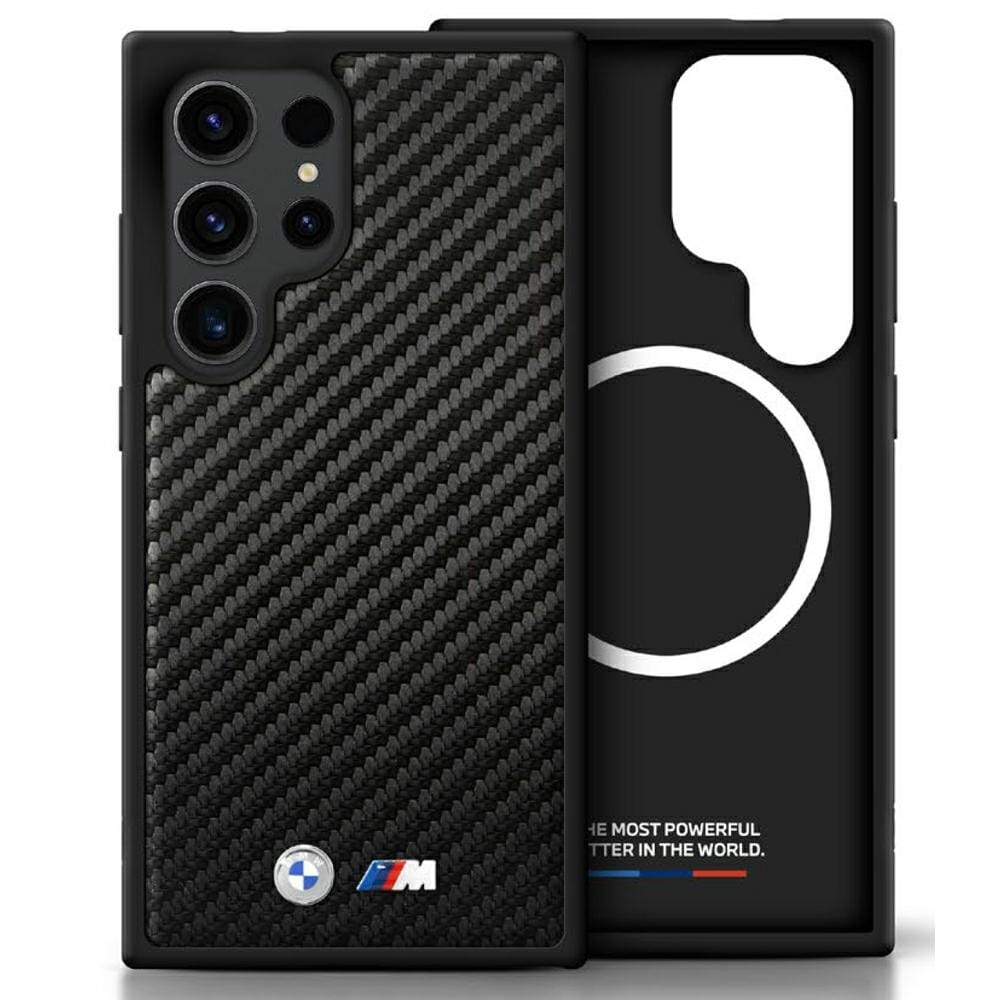 Image of Etui BMW Leather Carbon Mag do Galaxy S25 Ultra, czarne