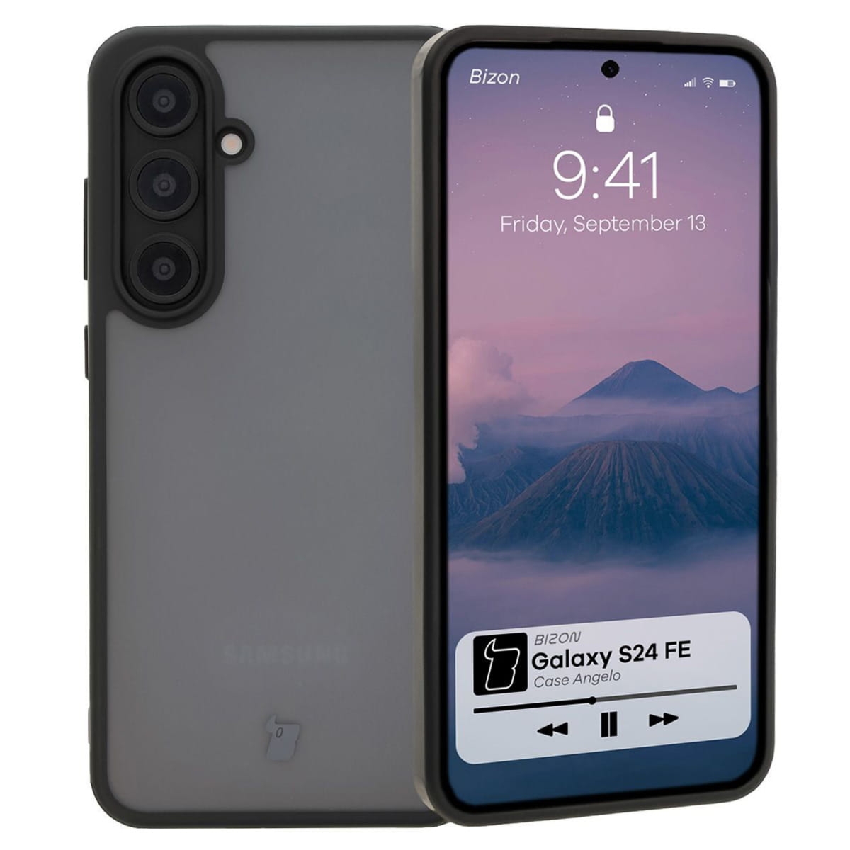 Etui Bizon Case Angelo do Galaxy S24 FE, półprzezroczyste z czarną ramką