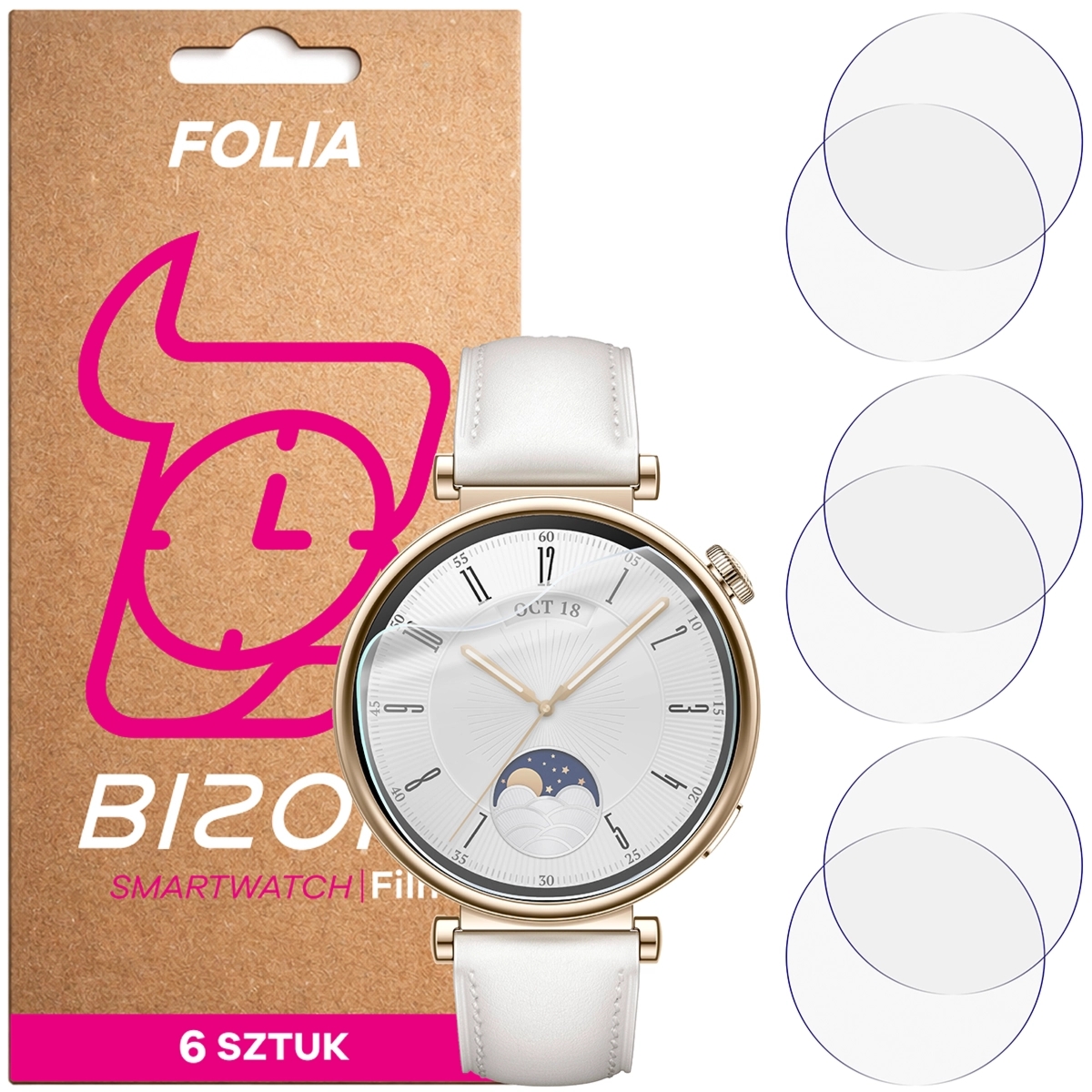 Folia ochronna na ekran zegarka Bizon Watch Film HydroFlex do Huawei Watch GT 4 41 mm, 6 sztuk