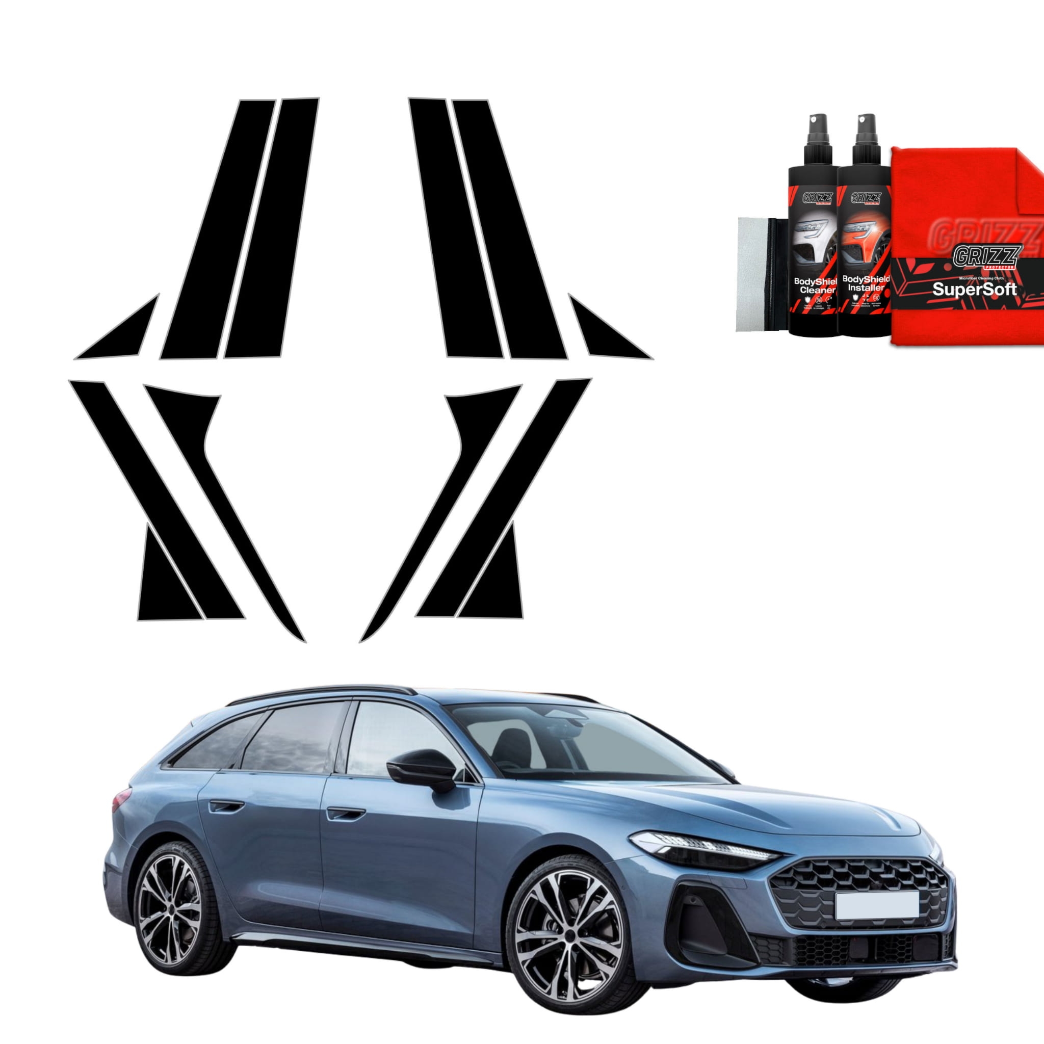 12w1 Czarna folia Grizz Protector na słupki do Audi A5 B10 Avant (2025-2026)