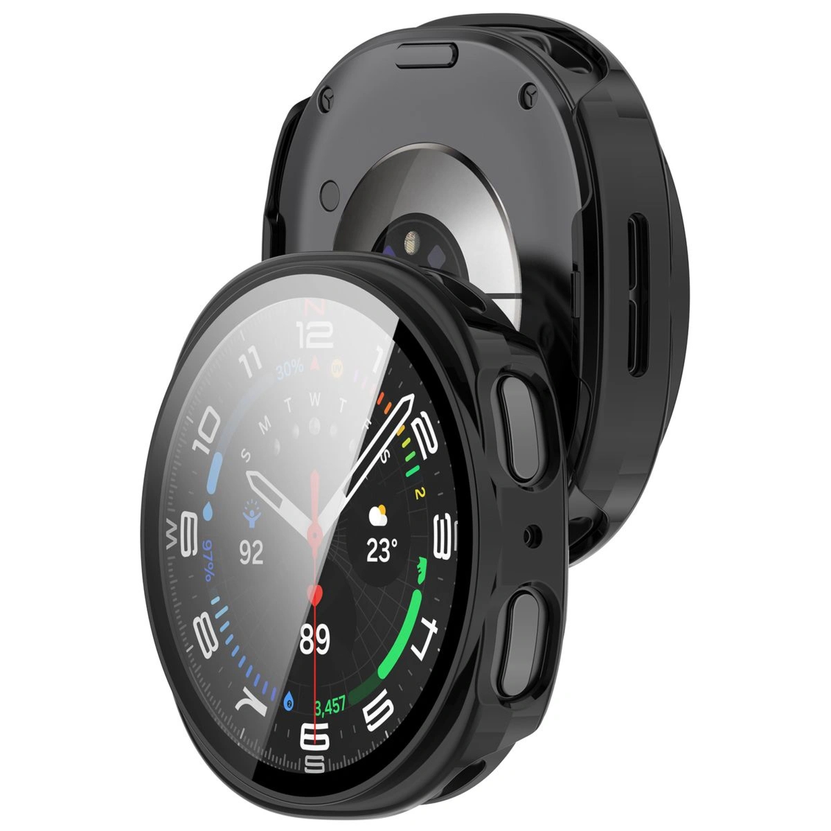 Etui ze szkłem do zegarka Bizon Case Watch Adamo do Galaxy Watch 8 44 mm, czarne