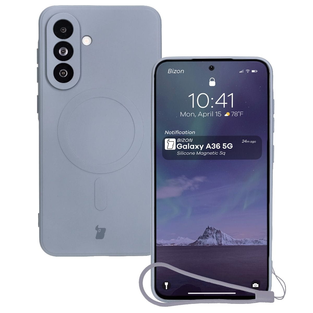 Image of Silikonowe etui z pierścieniem magnetycznym Bizon Case Silicone Magnetic Sq do Galaxy A36 5G, szare